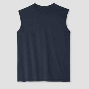 Camiseta sin mangas personalizada para hombre, cuello redondo, mezcla de algodón, chaleco muscular, camiseta deportiva para gimnasio, entrenamiento, transpirable, lisa, negra - Product Image 5