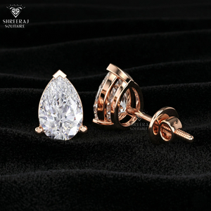 Unisex Lab Grown CVD Pear Cut Diamond Stud <b>Earrings</b> 1.00 CTW 14K Gold VVS Clarity V Prong Style Rhodium Plated IGI Certified - Product Image 1