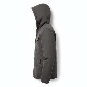 Veste en jean à capuche gris foncé pour homme avec fermeture boutonnée, coupe classique, couleur unie, style décontracté coupe-vent pour l'automne - Product Image 6