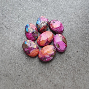 Pierre précieuse ovale calibrée en turquoise d'huître épineuse rose naturelle |   Cabochon poli - Product Image 4