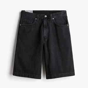 Shorts Bermuda en jean noir taille haute pour homme, décontractés, à braguette boutonnée, couleur unie, en toile de coton respirante, style tissé - Product Image 1