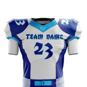 Custom Sublimated American Football Jersey <b>Men's</b> Short Sleeve Fitted Moisture Wicking White Blue Team Custom Sublimated American - Product Image 5