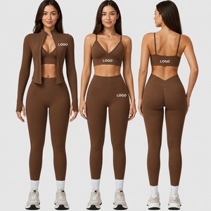 Custom Yoga Sets for <b>Women</b> Lightweight Seamless Breathable Eco-Friendly 4-Piece Gym Yoga Set Sports Bra High Waist <b>Leggings</b> ODM - Product Image 1