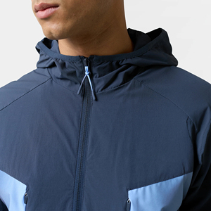 Ensemble de survêtement pour homme, color-block, manches longues, à capuche, fermeture éclair, sportif, léger, polyester, short d'été, séchage rapide, respirant - Product Image 4