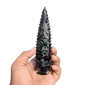 Punta de Flecha Tallada en Obsidiana Negra Natural al por Mayor, Punta de Flecha de Piedra Preciosa Grande de 5-6 Pulgadas, Decoración para el Hogar, Regalo Empresarial - Product Image 1