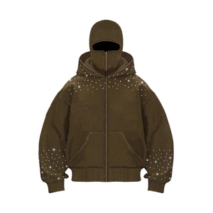 Sweat-shirt à capuche surdimensionné pour homme, imprimé strass, en polaire, zippé, veste d'hiver, couleur unie, respirant, 100% coton - Product Image 2