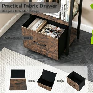 5-Tier Narrow <b>Ladder</b> <b>Shelf</b> with Fabric Drawer Anti-Tip Device Wooden Metal <b>Industrial</b> Bookshelf - Product Image 4