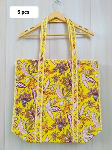 Handmade Vintage Tote Handbag Quilted <b>Patchwork</b> Indian Cotton Washable Grocery <b>Bag</b> Printed Design for Women's Daily Use - Product Image 4