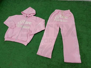 Winter Distressed Embroidered Casual Solid Hooded Sweat Suits Streetwear Flare Hoodie and Tracksuit <b>Set</b> 100% Cotton Lightweight - Product Image 3
