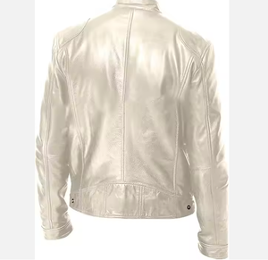 Veste de costume courte ajustée en cuir véritable pour homme avec col montant, manteau d'hiver - Product Image 2