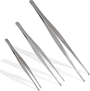 Pinzas de acero inoxidable extra largas, puntas dentadas, pinzas culinarias profesionales, utensilios para presentación de alimentos, 3 uds. - Product Image 1