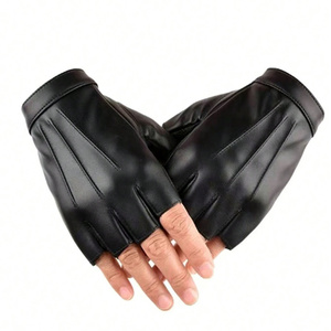 Custom Logo Genuine Leather Plain Fingerless Motorcycle Gloves for Men-Touchscreen Eco-Friendly Sports Daily Use Factory Direct - Product Image 2