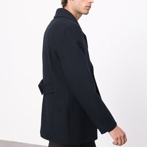 Manteau en laine croisé pour homme, col à revers, coupe classique, noir, fermeture boutonnée - Product Image 5