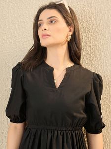 ชุดเดรสลำลองแฟชั่นน่ารักลายพิมพ์สไตล์ตะวันตก รุ่นใหม่ประจำฤดูร้อนปี 2026 ของ ARYA สำหรับผู้หญิงไซส์พลัส คอวี ผ้าเรยอน แขนสั้นพอง - Product Image 3