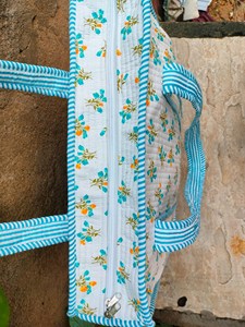 Bolsa de Mano de Algodón Acolchada Hecha a Mano con Cierre de Cremallera y Bordado, Bolsa de Compras Reutilizable Ecológica para Mujer - Product Image 3