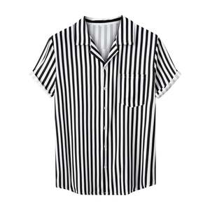 2026 OEM Custom Brand Logo Button down Shirts for Men Stripe Lapel Short Sleeve Tops Casual Summer Beach Vacation 100% Cotton - Product Image 1