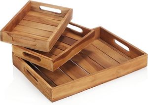 New Arrival Handmade Rectangular Wooden <b>Tray</b> <b>Large</b> Natural Finish Serving <b>Tray</b> for Dining Kitchen Coffee Table Decor - Product Image 2