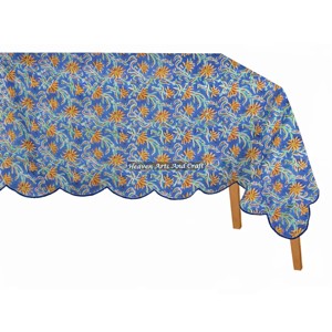 Mantel Rectangular Bohemio de Algodón con Estampado de Bloques y Borde Festoneado, Ligero - Product Image 5