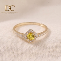 Anillo de Joyería Fina Minimalista de Oro Amarillo Sólido de 14 Quilates con Diamante Cultivado en Laboratorio y Zafiro Amarillo, Regalo para Ocasiones Especiales