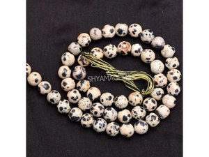 Natural Dalmatian Jasper Smooth Round Beads 5-6mm 8 Inch Wholesale Gemstone Beads for Jewelry Making - Product Image 1