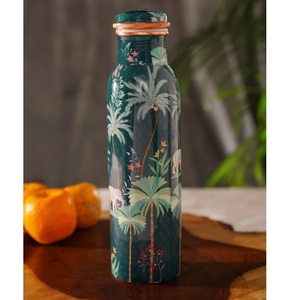 Trio d'hydratation : Bouteille d'eau florale en cuivre avec couvercle, ensemble de vaisselle portable pour usage domestique - Product Image 4
