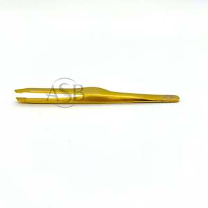 Pinzas para Cejas en Forma de S, Chapadas en Oro, de Acero Inoxidable, con Punta Inclinada, Impresión de Logotipo Personalizado, Pinzas para Cejas Doradas OEM - Product Image 4