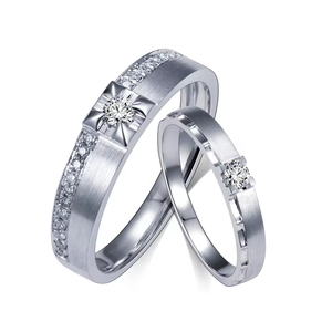 Anillos de Boda de Platino con Diamantes Redondos de Corte Brillante, Engaste Pavé, Estilo Geométrico Clásico, Unisex - Product Image 4