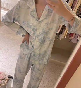 Conjunto de Bata con Estampado Floral para Mujer, Manga Larga, Cuello con Muescas, Cierre de Botones, Ropa de Dormir Elegante para Primavera - Product Image 3