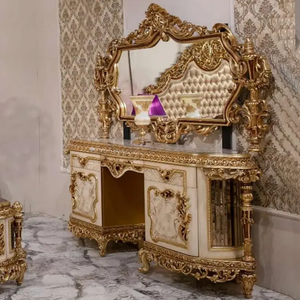 Juego de Dormitorio con Cama King Size de Madera de Caoba Maciza, Tapizada y con Tafetán, Estilo Europeo Clásico, Francés, Antiguo y de Lujo - Product Image 5