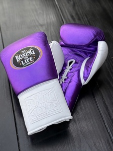 Guantes de Boxeo Personalizados de Cuero Vacuno Premium 'No Boxing No Life', Protector de Mejillas, Protector de Cabeza y Protector Inguinal - Morado y Blanco - Product Image 3