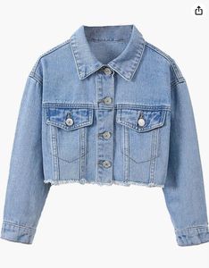 <b>Cropped</b> <b>Denim</b> <b>Jacket</b> Women Button Front Long Sleeve Solid Color Stonewashed Casual Style Autumn Wear - Product Image 6