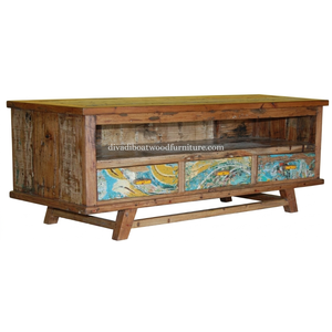 Meuble TV en bois de bateau recyclé, 3 tiroirs, style classique chinois, bois massif, design durable pour support TV - Product Image 3