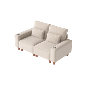 Divano Moderno e Accogliente a 2 Posti in Ciniglia con Seduta Profonda, Portabicchieri in Acciaio Inox Spazzolato e 2 Cuscini Decorativi per Soggiorno - Product Image 1