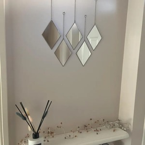 Rhombus Shape Gold Finished Metal Wall Hanging Mirror Perfect For Living Room And Bedroom Stylish Geometric Wall Decor - Product Image 2