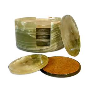 Ensemble de 6 sous-verres en onyx pour cuisine moderne de luxe avec support, pierre naturelle lourde, cadeau pour la maison - Product Image 1