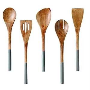 Juego de cucharas de cocina de madera natural con espátula, cuchara volteadora y cuchara para servir, para utensilios de cocina del hogar. - Product Image 2