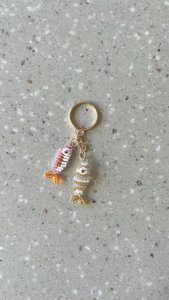 Handmade Pink Orange Gold Beaded Fish Bag Charm <b>Keychain</b> - Product Image 2