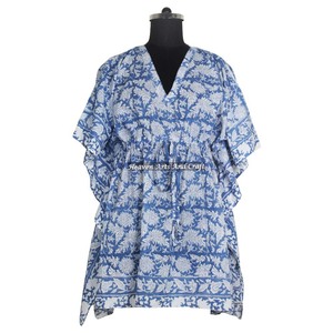 Hermoso Kaftán Corto de Algodón Estampado a Mano para Mujer, Maxi Corto, Ropa de Playa Estándar, Bikini de Algodón, Traje de Baño, Caftán - Product Image 6