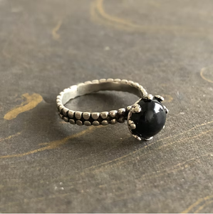 Minimalist <b>925</b> <b>Silver</b> <b>Rings</b> Beautiful Round Black Onyx Textured Band Dainty Engagement Jewelry Bulk Supply - Product Image 4