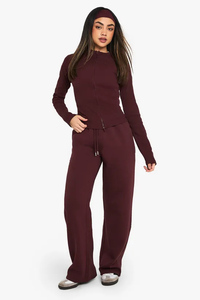 High Demand Winter Chocolate Brown Women's Straight Leg Joggers Terry Fleece 100% Cotton Drawstring Closure Soft Touch - Product Image 5