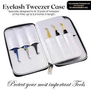 Estuche de Almacenamiento para <span class=keywords><strong>Pinzas</strong></span> Quirúrgicas Ijrak, de Primera Calidad, para Extensiones de Pestañas y Cejas, con Cierre, Doble Cara, 12 Ranuras, de Cuero PU - Product Image 4