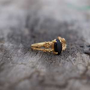 Black Onyx <b>Leaf</b> Marquise Ring 925 Sterling <b>Silver</b> 14K Gold Plated Celestial Wedding Dainty Gift For Her - Product Image 5