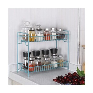Stylish Blue Metal Two Tier Spice <b>Storage</b> <b>Rack</b> Suitable For Spices Condiments Cups And Countertop Organization From India - Product Image 5