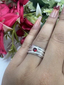 <b>Silver</b> Plated Rotating Spinner <b>Ring</b> with Red Garnet Stone <b>Adjustable</b> Fashion <b>Ring</b> - Product Image 1