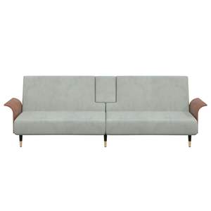 Sofá Cama de Terciopelo Gris Claro 100% Poliéster Tamaño Grande con Estructura de Madera Contrachapada y Metal - Product Image 4