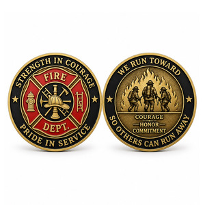 Pièce de monnaie commémorative personnalisée pour défi incendie, avec design double face, pour la promotion d'un anniversaire de caserne de pompiers - Product Image 1