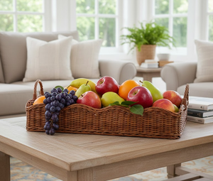 Bandeja rectangular de ratán tejida a mano con asas, cesta de almacenamiento de mimbre natural con borde festoneado para guardar objetos, procedente de Vietnam. - Product Image 5