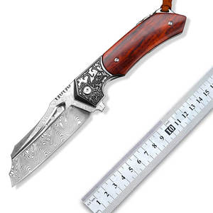 Cuchillo de Caza de Hoja Fija de Acero de Damasco con Mango de Madera, Grado Industrial Resistente, OEM, Punta Caída, para Uso en Camping - Product Image 2