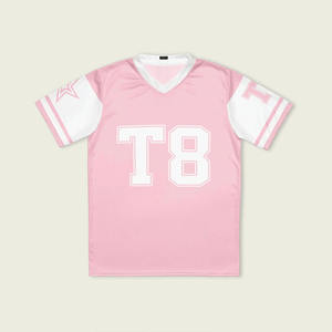 Camiseta Deportiva Moderna Personalizada con Pedrería Rosa Brillante, Camiseta con Cuello en V y Gráficos de Pedrería con Número Personalizado, Camiseta de Fútbol Americano - Product Image 4