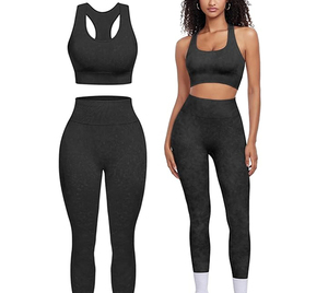 Conjunto de Yoga de 2 Piezas para Mujer, Tallas Grandes, Color Sólido, Cintura Elástica, Impermeable, Transpirable, Antibacterial, Ecológico, de Secado Rápido - Product Image 4